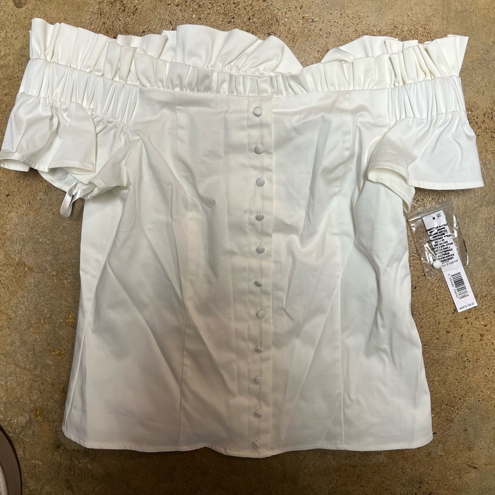 ANTONIO MELANI White Off-Shoulder Ruffle Blouse
